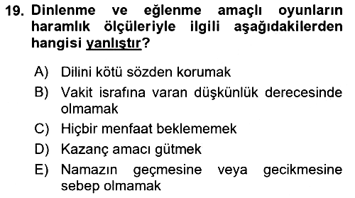 İslam İbadet Esasları 2021-2022 Yaz Okulu Sınavı - 19. soru