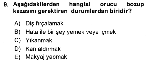 İslam İbadet Esasları 2022-2023 Yaz Okulu Sınavı - 9. soru