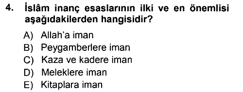 İslam İnanç Esasları 2012-2013 Ara Sınav - 4. soru