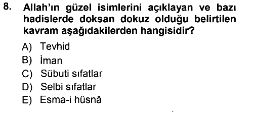 İslam İnanç Esasları 2012-2013 Ara Sınav - 8. soru