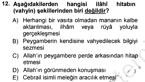 İslam İnanç Esasları 2012-2013 Ara Sınav - 12. soru