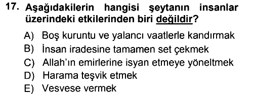 İslam İnanç Esasları 2012-2013 Ara Sınav - 17. soru