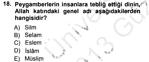 İslam İnanç Esasları 2012-2013 Ara Sınav - 18. soru