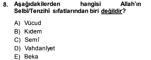 İslam İnanç Esasları 2013-2014 Ara Sınav - 8. soru