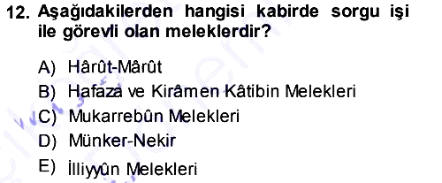 İslam İnanç Esasları 2013-2014 Ara Sınav - 12. soru