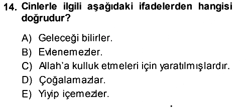 İslam İnanç Esasları 2013-2014 Ara Sınav - 14. soru