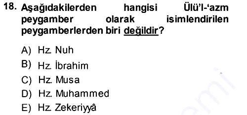 İslam İnanç Esasları 2013-2014 Ara Sınav - 18. soru