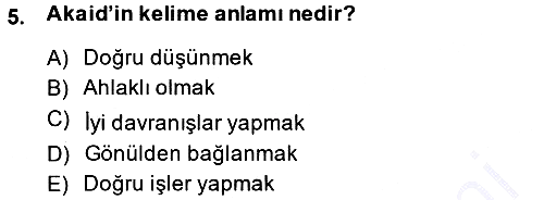 İslam İnanç Esasları 2014-2015 Ara Sınav - 5. soru