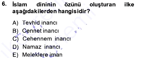 İslam İnanç Esasları 2014-2015 Ara Sınav - 6. soru