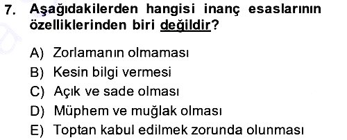 İslam İnanç Esasları 2014-2015 Ara Sınav - 7. soru