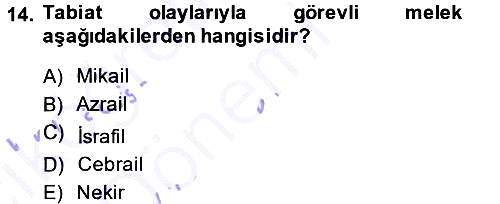 İslam İnanç Esasları 2014-2015 Ara Sınav - 14. soru