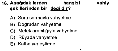 İslam İnanç Esasları 2014-2015 Ara Sınav - 16. soru