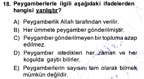 İslam İnanç Esasları 2014-2015 Ara Sınav - 18. soru