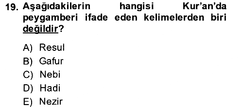 İslam İnanç Esasları 2014-2015 Ara Sınav - 19. soru