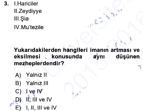 İslam İnanç Esasları 2015-2016 Ara Sınav - 3. soru