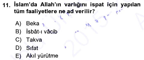 İslam İnanç Esasları 2015-2016 Ara Sınav - 11. soru