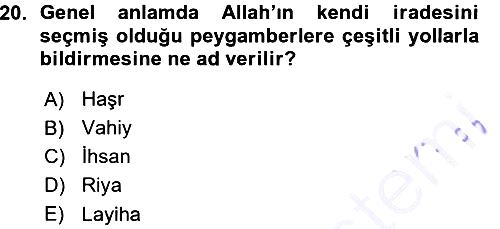 İslam İnanç Esasları 2015-2016 Ara Sınav - 20. soru