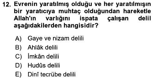 İslam İnanç Esasları 2016-2017 Ara Sınav - 12. soru