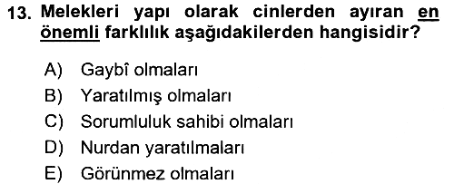 İslam İnanç Esasları 2016-2017 Ara Sınav - 13. soru