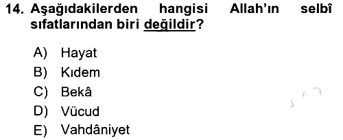 İslam İnanç Esasları 2016-2017 Ara Sınav - 14. soru