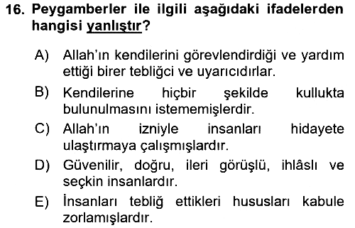 İslam İnanç Esasları 2016-2017 Ara Sınav - 16. soru