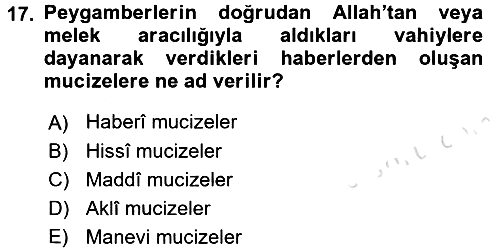 İslam İnanç Esasları 2016-2017 Ara Sınav - 17. soru