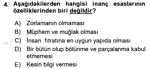İslam İnanç Esasları 2017-2018 Ara Sınav - 4. soru