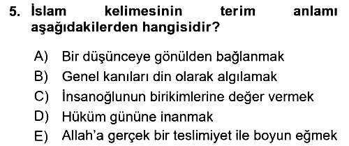 İslam İnanç Esasları 2017-2018 Ara Sınav - 5. soru