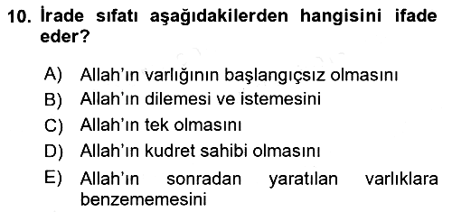 İslam İnanç Esasları 2018-2019 Ara Sınav - 10. soru