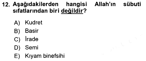İslam İnanç Esasları 2018-2019 Ara Sınav - 12. soru