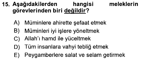 İslam İnanç Esasları 2018-2019 Ara Sınav - 15. soru
