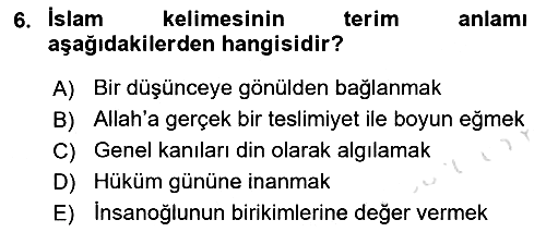 İslam İnanç Esasları 2019-2020 Ara Sınav - 6. soru