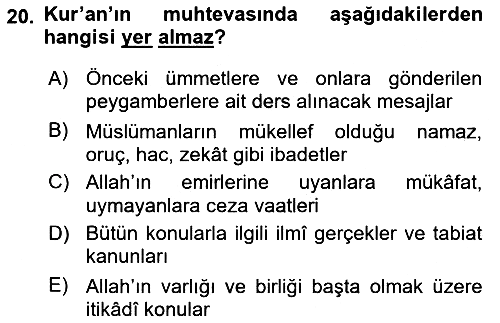 İslam İnanç Esasları 2019-2020 Ara Sınav - 20. soru
