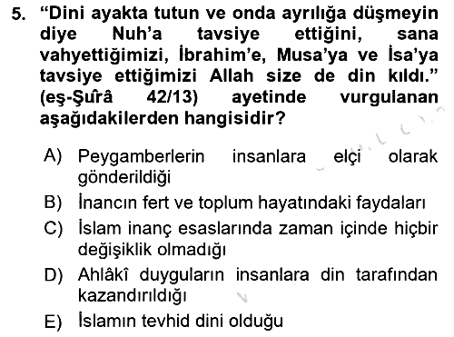 İslam İnanç Esasları 2021-2022 Ara Sınav - 5. soru