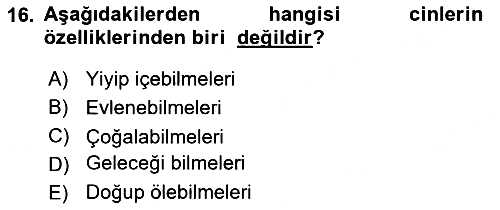 İslam İnanç Esasları 2022-2023 Ara Sınav - 16. soru