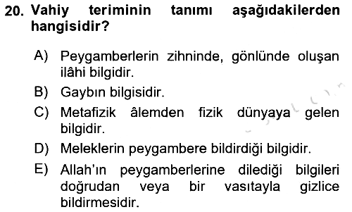İslam İnanç Esasları 2022-2023 Ara Sınav - 20. soru