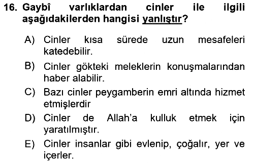 İslam İnanç Esasları 2023-2024 Ara Sınav - 16. soru
