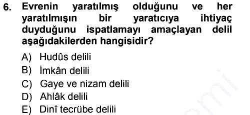 İslam İnanç Esasları 2012-2013 Dönem Sonu Sınavı - 6. soru