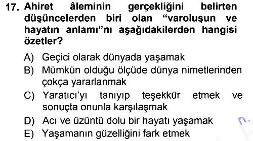İslam İnanç Esasları 2012-2013 Dönem Sonu Sınavı - 17. soru
