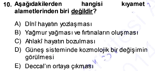 İslam İnanç Esasları 2013-2014 Dönem Sonu Sınavı - 10. soru