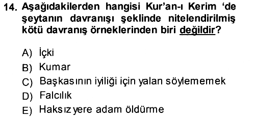 İslam İnanç Esasları 2013-2014 Dönem Sonu Sınavı - 14. soru