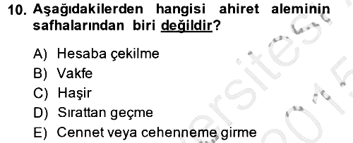 İslam İnanç Esasları 2014-2015 Dönem Sonu Sınavı - 10. soru