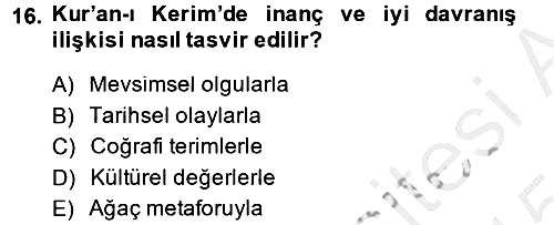 İslam İnanç Esasları 2014-2015 Dönem Sonu Sınavı - 16. soru
