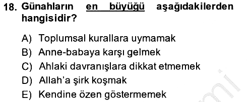 İslam İnanç Esasları 2014-2015 Dönem Sonu Sınavı - 18. soru