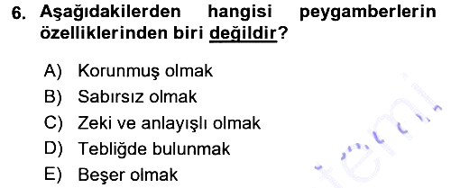 İslam İnanç Esasları 2015-2016 Dönem Sonu Sınavı - 6. soru