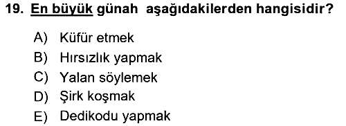 İslam İnanç Esasları 2015-2016 Dönem Sonu Sınavı - 19. soru