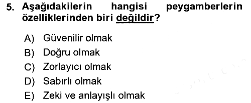 İslam İnanç Esasları 2016-2017 Dönem Sonu Sınavı - 5. soru