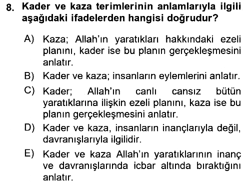 İslam İnanç Esasları 2016-2017 Dönem Sonu Sınavı - 8. soru
