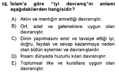 İslam İnanç Esasları 2016-2017 Dönem Sonu Sınavı - 16. soru