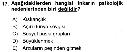 İslam İnanç Esasları 2017-2018 Dönem Sonu Sınavı - 17. soru
